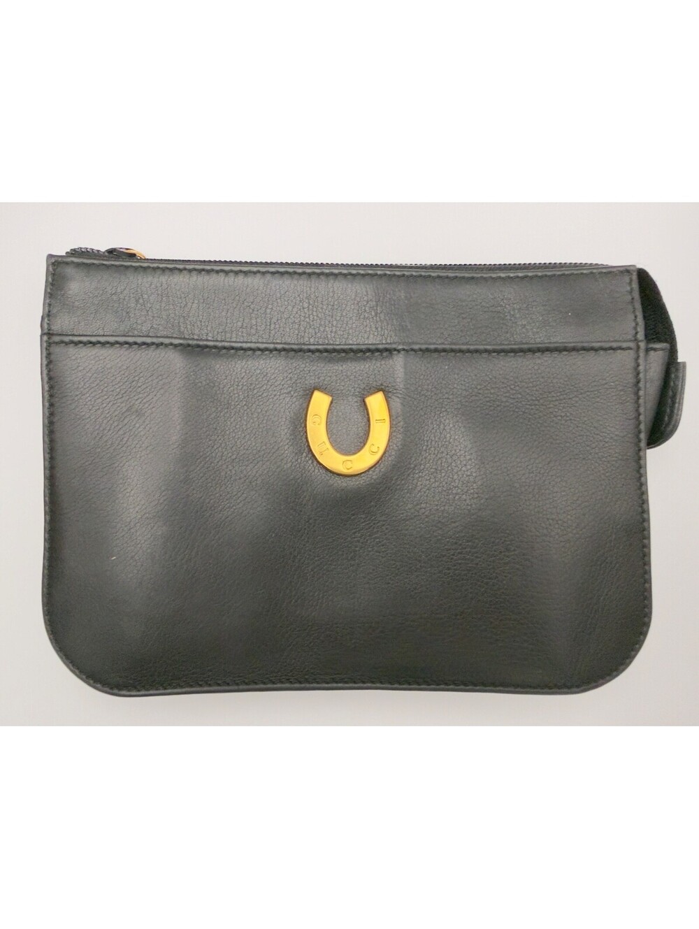 Authentic Vintage Gucci Leather Horseshoe Clutch Black Rare